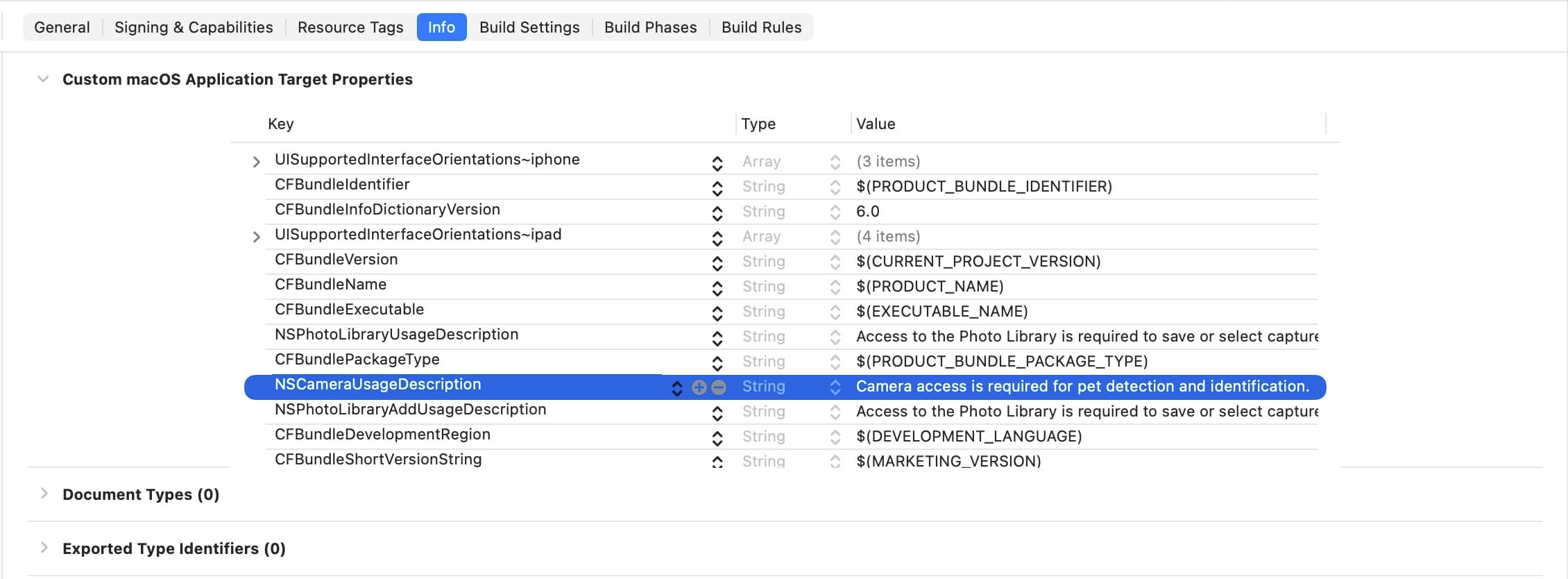 Info.plist editing